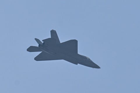 A Shenyang J-35 jet fighter performs a flyby during a military parade marking the 80th anniversary of victory over Japan and the end of World War II, in Beijing’s Tiananmen Square on September 3, 2025.