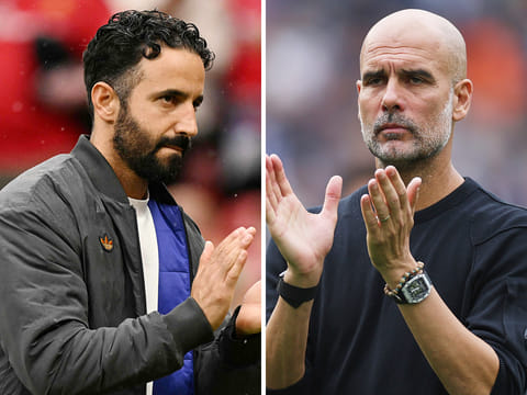 Manchester United's head coach Ruben Amorim (left) and Manchester City's head coach Pep Guardiola.