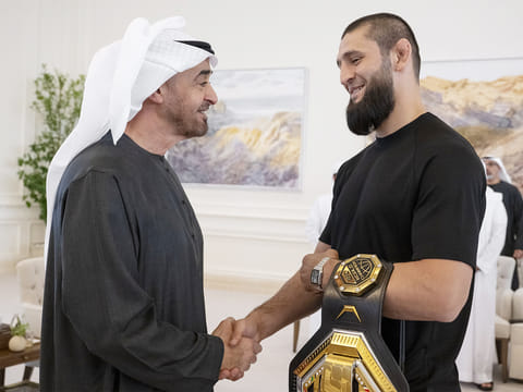 President receives Khamzat Chimaev at Qasr Al Bahr in Abu Dhabi.
