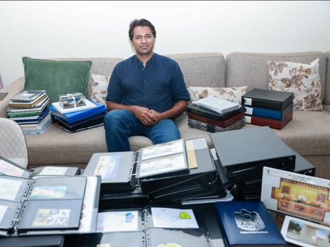 Imtiaz Qureshi, with some of his collections, in Dubai on Wednesday.