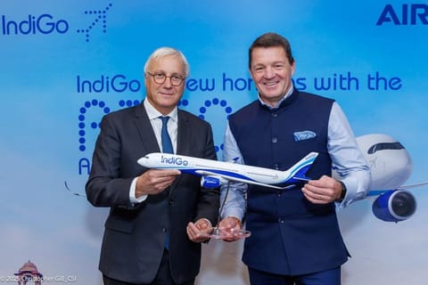 IndiGo CEO Pieter Elbers with Christian Scherer, CEO of commercial aircraft business, Airbus.