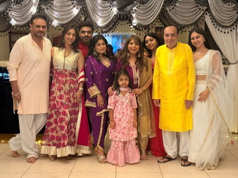 The family of Ajay Mohanlal Ramchandani (third from left) celebrating Diwali at home on Monday.