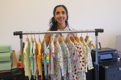Nadira, founder of Lullaby Bloom, a new organic cotton baby clothing brand.