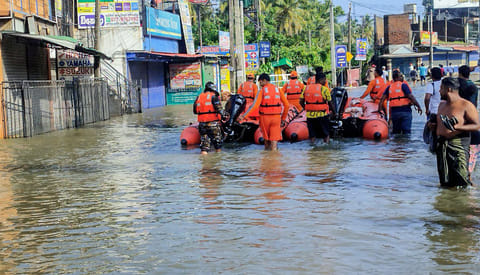 National Disaster Response Force (NDRF) personnel undertake relief operations in close coordination with local authorities in areas affected by flooding caused by Cyclone Ditwah, on Sunday.