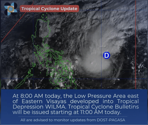 Himawari-8 satellite image shows tropical depression Wilma east of the Philippines at 8 am on Thursday, December 4, 2025.