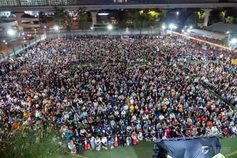 Filipino faithful at the Simbang Gabi pre-Christmas mass at St. Mary's Church on Tuesday. Nearly 30,000 people are said to have attended.