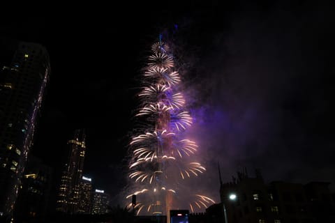 Fireworks light up the Burj Khalifa as the UAE welcomes 2026