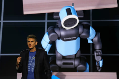 Vice president and general manager of Atlas at Boston Dynamics, Zachary Jackowski, talks during a Hyundai and Boston Dynamics news conference ahead of the CES tech show, Monday, Jan. 5, 2026, in Las Vegas.