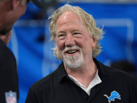 Actor Timothy Busfield smiles before an NFL football game in Detroit, Sept. 14, 2025.