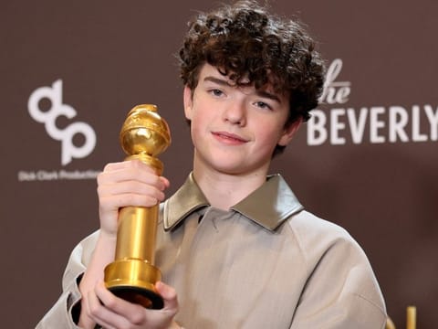 Owen Cooper, winner of the Best Performance by a Male Actor in a Supporting Role on Television Award for "Adolescence" poses in the press room during the 83rd Annual Golden Globe Awards at The Beverly Hilton on January 11, 2026 in Beverly Hills, California.