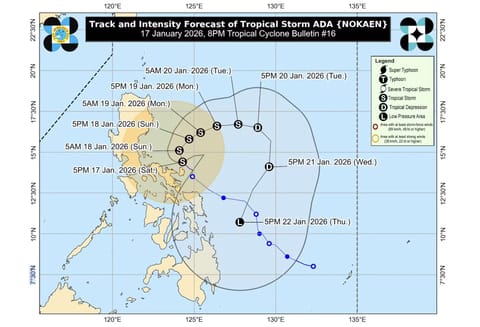 Looping: Storm forecast of Ada as of 8 pm on Saturday, Jan. 17, 2026.