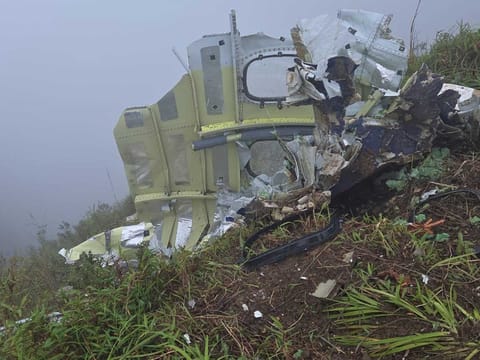 Debris of an ATR 42-500 turboprop airplane at Mount Bulusaraung in South Sulawesi province, Indonesia.