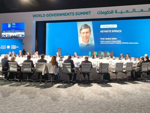 Scientists, Nobel Prize laureates and global policymakers attend the opening of the World Laureates Summit in Dubai. The event brings together more than 150 leading researchers and award winners to discuss the future of science and innovation.