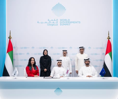 Officials at the launch of the multi-year collaboration at World Governments Summit in Dubai on Wednesday.