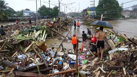 Severe flooding was reported in Iligan City. A scene on Tubod bridge, which became impassable due to debris swept away by the raging floodwaters. Tropical Storm 'Basyang' affected over 232,000 people residing in 517 villages in Region 6 (Western Visayas), Negros Island Region, Region 7 (Central Visayas) and Caraga, according to The Office of Civil Defense (OCD).