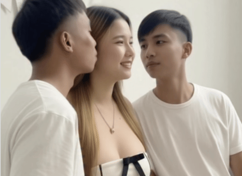 Nong Fah, 24, from Thailand’s Nakhon Phanom province, has social media in a full meltdown after revealing she’s dating both twin brothers Suea and Sing at the same time. One love story, two identical leads — and the internet cannot cope.