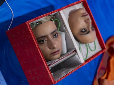 Shaikha Al Ketbi’s 'Book' features a character wearing an upside-down mask – a replica of the artist’s own face.