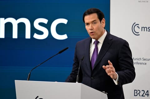 US Secretary of State Marco Rubio speaks during the 62nd Munich Security Conference (MSC) on February 14, 2026 in Munich, southern Germany.