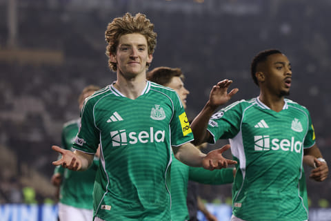 Gordon celebrates after scoring his side's first goal during the Champions League play-off first leg match between Qarabag and Newcastle