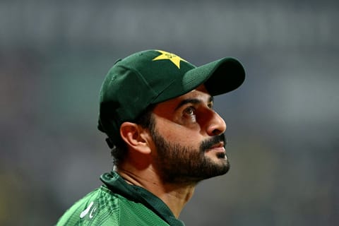 Pakistan's Sahibzada Farhan looks on during the 2026 ICC Men's T20 Cricket World Cup Super Eights match between Sri Lanka and Pakistan at the Pallekele International Cricket Stadium in Kandy on February 28, 2026.