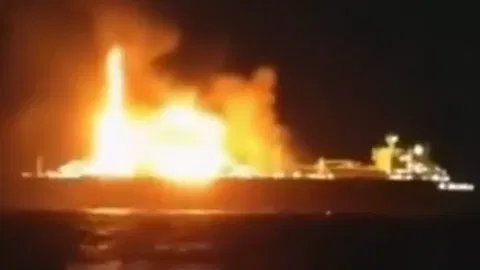 A screengrab from an unverified footage allegedly showing the gas tanker blaze shared by an adviser to Ukraine's defence minister.