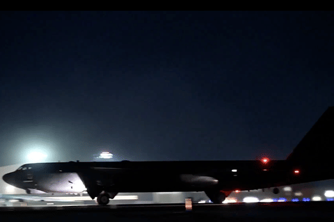 A US military aircraft takes off for a bombing run in Iran. Overnight on Friday (March 6, 2026), US B-52 bombers dropped dozens of penetrator bombs targetting deeply-buried ballistic missile launchers, according to Admiral Brad Cooper, commander of the US Central Command.