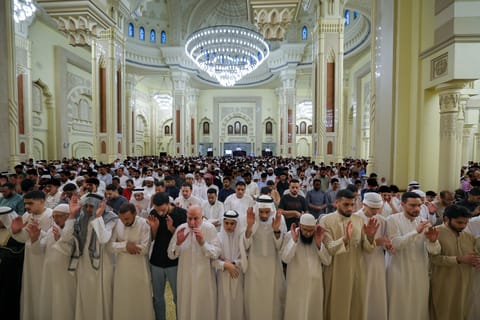 Worshippers gather for prayer at Al Noor Mosque, Sharjah.