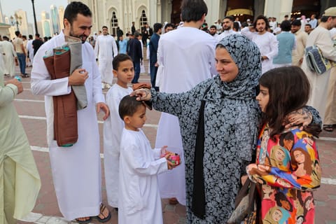 Families and friends exchange Eid wishes across the emirates.