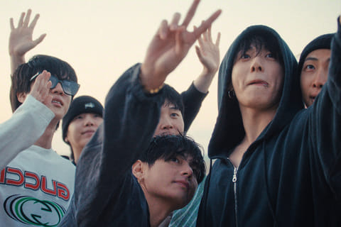 This image released by Netflix shows BTS members, from left, Jin, Suga, Jimin, V, Jung Kook, and RM in a scene from the documentary "BTS: The Return." (Netflix via AP)