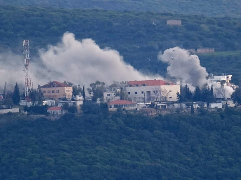 Smoke rises from Israeli artillery shelling on the village of Bayada as it is seen from Tyre city, south Lebanon. File photo taken on Thursday, March 26, 2026.