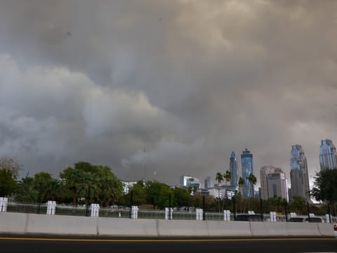 Dark clouds loom over Dubai skyline on Thursday.