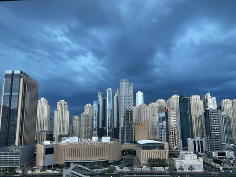 Rain clouds roll across Dubai’s skyline