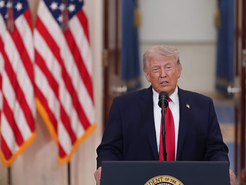 President Donald Trump speaks about the Iran war from the Cross Hall of the White House on Thursday, April 2, 2026, in Washington.
