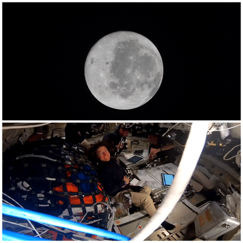 A view of the near side of the Moon, the side we always see from Earth, as seen from the Orion spacecraft and the Artemis II crew onboard their spacecraft Orion.