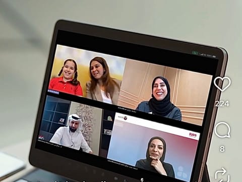 A screengrab of the virtual meeting of the KHDA DG and other officials with Shanaya Badlani and her mother.
