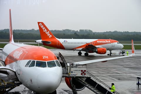 Easyjet aircrafts are pictured at Milan's Malpensa Airport.