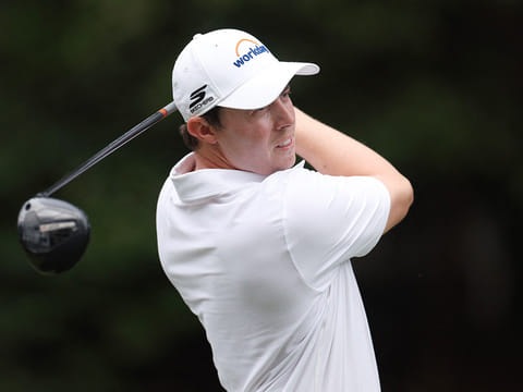 Matthew Fitzpatrick of England plays a shot during the final round of the RBC Heritage 2026 at Harbour Town Golf Links on April 19, 2026 in Hilton Head Island, South Carolina.