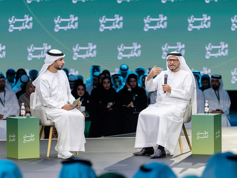 Dr. Anwar Gargash, Diplomatic Adviser to the UAE President (right) speaking at the Gulf Creators event.