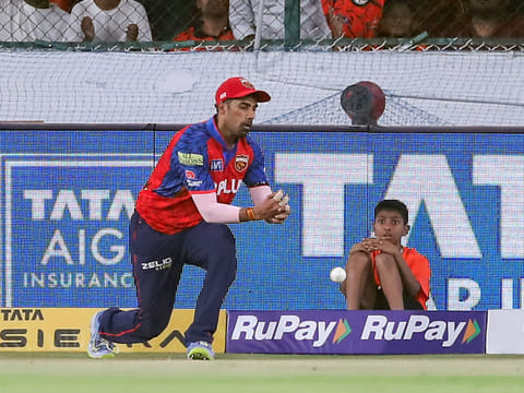 Punjab Kings' Shashank Singh drops a catch during the Indian Premier League 2026 match against Sunrisers Hyderabad at Rajiv Gandhi International Stadium, in Hyderabad on Wednesday.