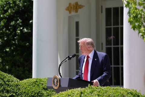 President Donald Trump delivers remarks during a Mother's Day luncheon in the Rose Garden of the White House on May 08, 2026 in Washington, DC.