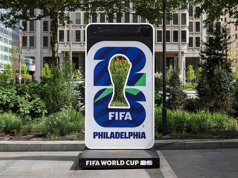 FIFA signage in Dilworth Park as Philadelphia prepares to host FIFA World Cup.