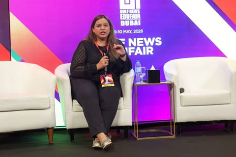 Isha Bhandari, Regional Manager for the Middle East and North Africa at WAUSM, speaking at Gulf News Edufair in Dubai