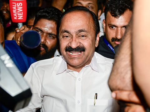 Congress leader V.D. Satheesan arrives at his official residence after being named the new Chief Minister of Kerala in Thiruvananthapuram on Thursday, May 14, 2026.
