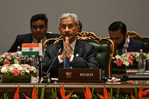 India's Foreign Minister Subrahmanyam Jaishankar addresses the BRICS Foreign Ministers’ Meeting at the Bharat Mandapam in New Delhi on May 14, 2026.