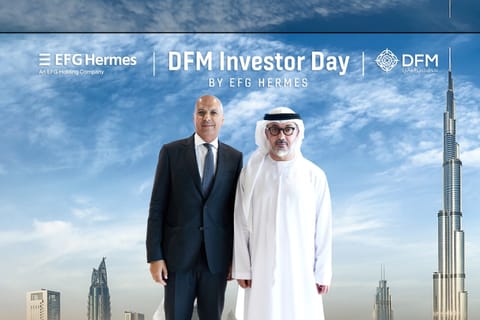 Hamed Ali, CEO of DFM and Nasdaq Dubai, with Mohamed Ebeid, Co-CEO of EFG Hermes, an EFG Holding company.