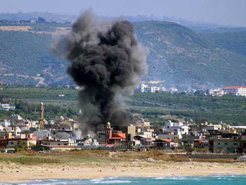 Smoke rises following an Israeli airstrike on the Rashidieh Palestinian refugee camp in the Tyre district of southern Lebanon.