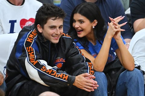 Actor Timothée Chalamet and Kylie Jenner attend Game Four of the NBA Eastern Conference Finals between the Cleveland Cavaliers and the New York Knicks at Rocket Arena on May 25, 2026 in Cleveland, Ohio.