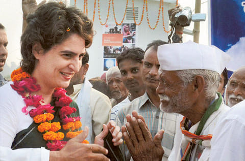 Priyanka Gandhi meeting people during a visit to Raebareli.