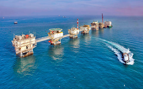 File picture of Khafji offshore oil field is part of the neutral zone between Kuwait and Saudi Arabia. Operations have once again resumed there, as well as at Wafra.