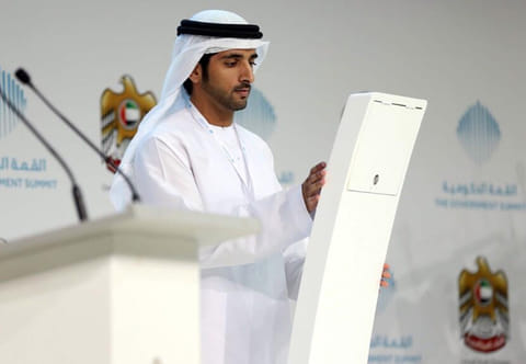 Sheikh Hamdan bin Mohammed bin Rashid Al Maktoum, Crown Prince of Dubai, launches the Dubai Government Initiative 2021 at the Government Summit.